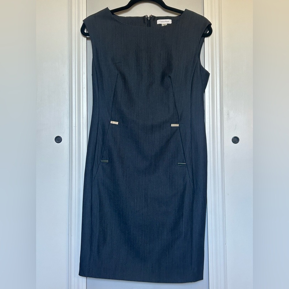 Calvin Klein Gray Sleeveless Sheath Midi Dress